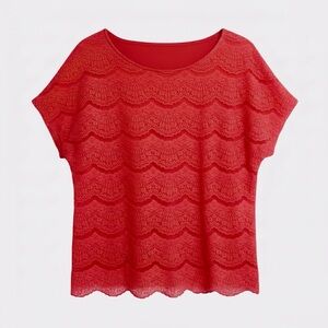 Faded Glory XXL Elegant Salmon Color Lace Scalloped Women Top Blouse